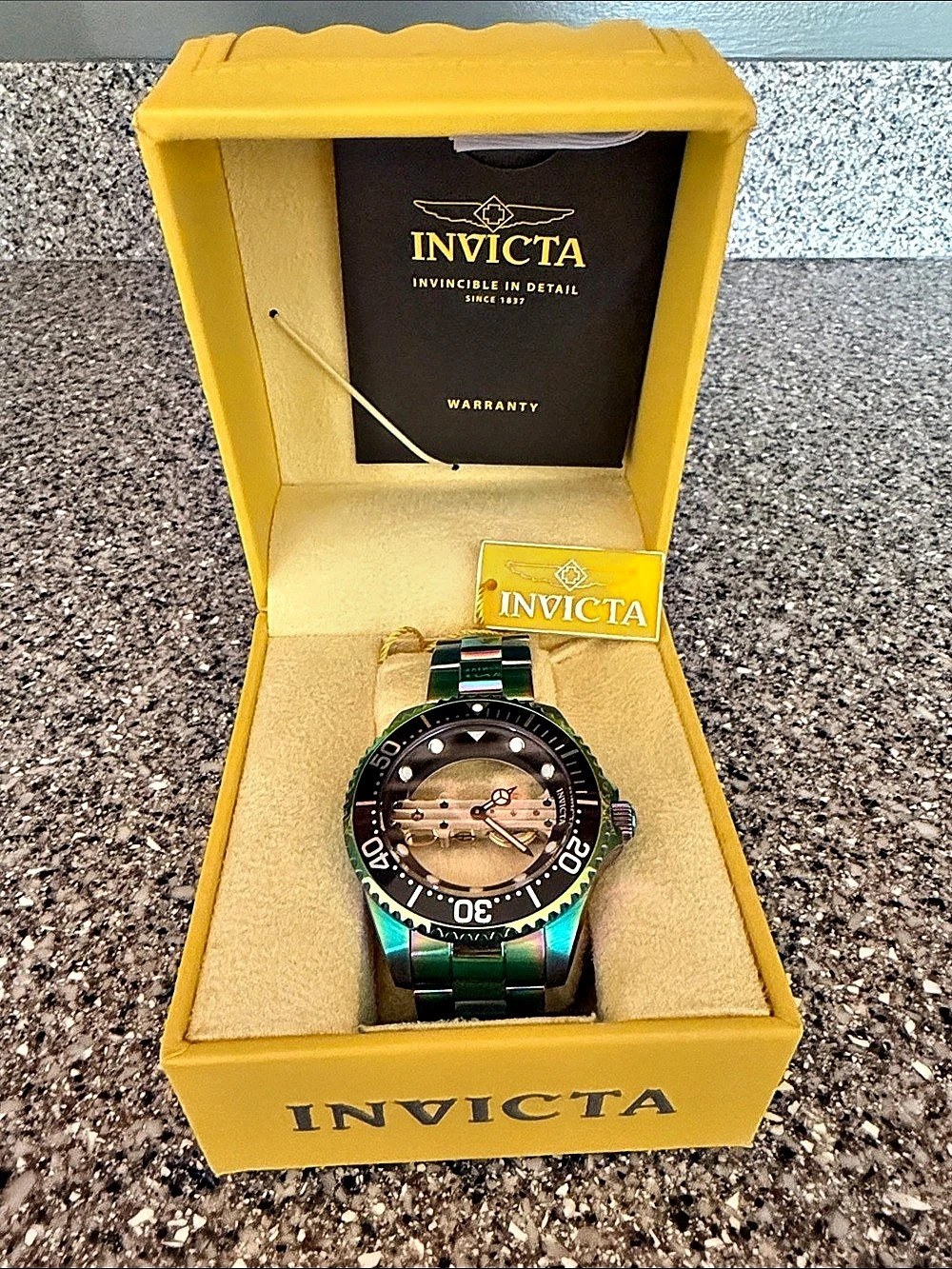 Invicta Pro Diver Automatic Iridescent Skeleton Watch Green & Black